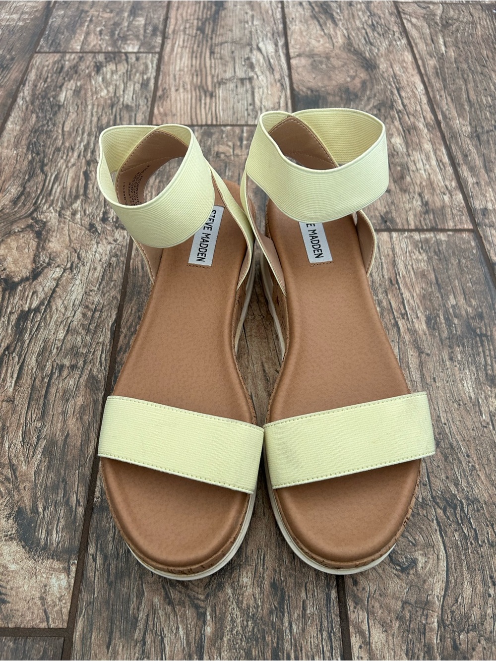 Steve Madden Pale Yellow Elastic Strap Sandals